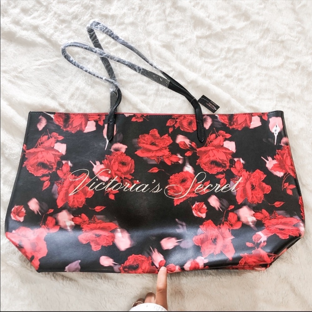 Victoria's Secret Black and Red Floral Tote